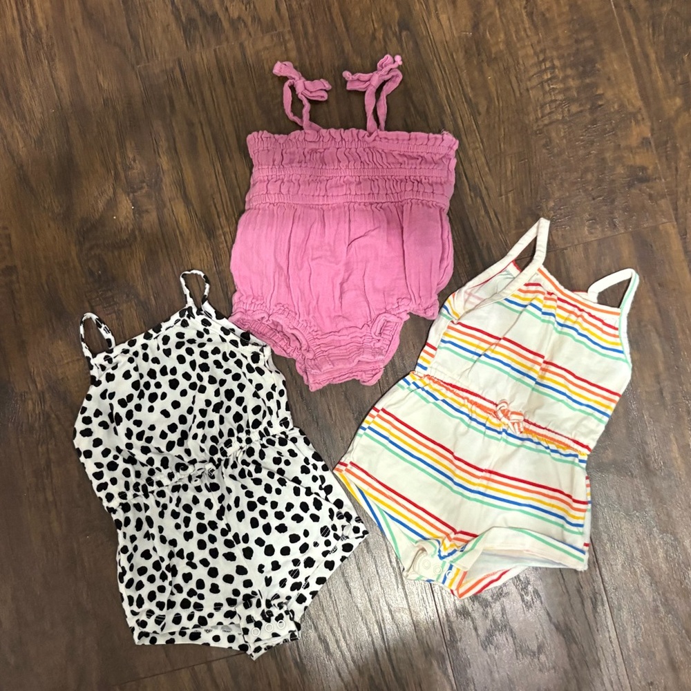 Old Navy Baby Romper Trio - Pink, Black and White, Multicolor